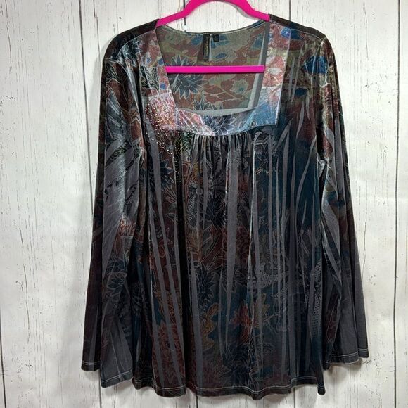 Susan Lawrence Woman Velvet Burnout Floral Top 1X Romantic Boho Evening Blouse - Picture 5 of 14
